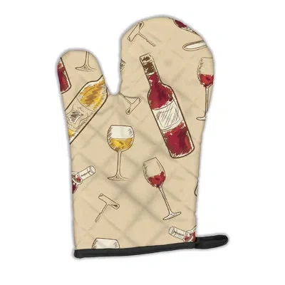 Caroline's Treasures Wine Oven Mitt In Beige,red
