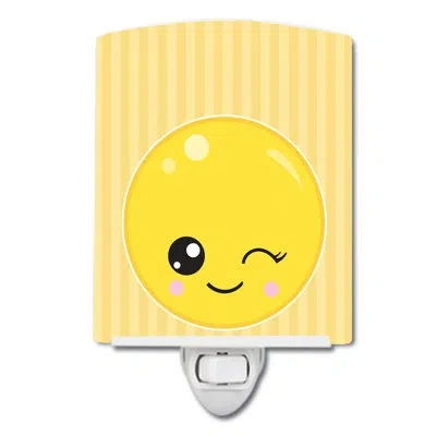 Caroline's Treasures Winky Face Ceramic Night Light In Yellow