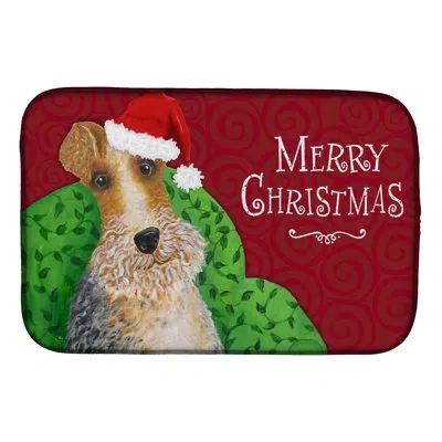 Caroline's Treasures Wire Fox Terrier Christmas Dish Drying Mat In Natural