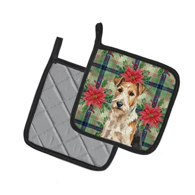 Caroline's Treasures Wire Fox Terrier Christmas Poinsettas Pair Of Pot Holders In Multicolor