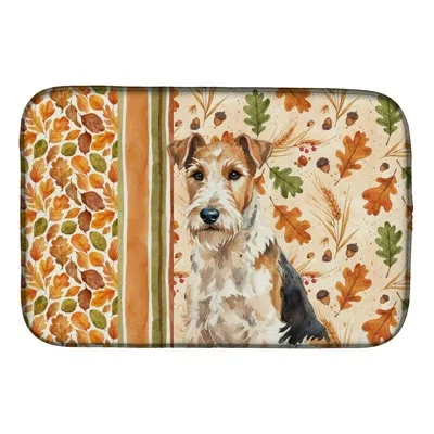 Caroline's Treasures Wire Fox Terrier Heirloom Fall Dish Drying Mat In Natural