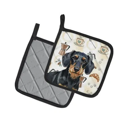 Caroline's Treasures Wirehaired Black And Tan Dachshund Coffee Bar Pair Of Pot Holders In Multicolor