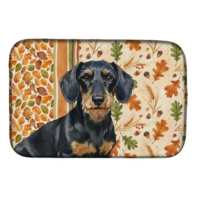 Caroline's Treasures Wirehaired Black And Tan Dachshund Heirloom Fall Dish Drying Mat In Natural