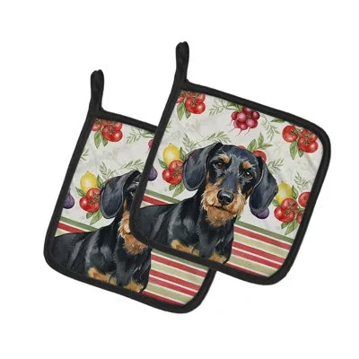 Caroline's Treasures Wirehaired Black And Tan Dachshund Vegetables Pair Of Pot Holders In Multicolor