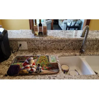 Caroline's Treasures Wirehaired Pointing Griffon And Santa Claus Dish Drying Mat In Natural