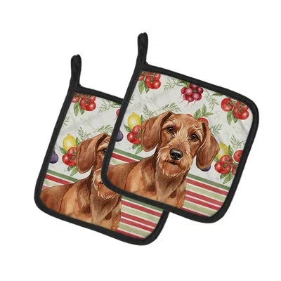 Caroline's Treasures Wirehaired Red Dachshund Vegetables Pair Of Pot Holders In Multicolor