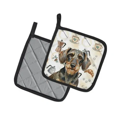 Caroline's Treasures Wirehaired Wild Boar Dachshund Coffee Bar Pair Of Pot Holders In Multicolor