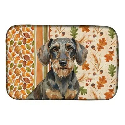 Caroline's Treasures Wirehaired Wild Boar Dachshund Heirloom Fall Dish Drying Mat In Natural