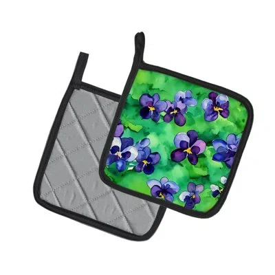 Caroline's Treasures Wisconsin Wood Violets In Watercolor Pair Of Pot Holders In Multicolor