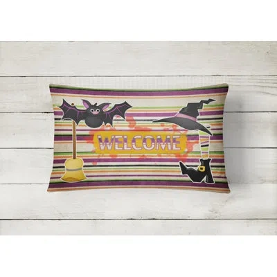 Caroline's Treasures Witch Costume And Broom On Stripes Halloween Indoor/outdoor Throw Pillow