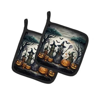 Caroline's Treasures Witches Spooky Halloween Pair Of Pot Holders In Multicolor