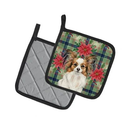 Caroline's Treasures With Sable Papillon Christmas Poinsettas Pair Of Pot Holders In Multicolor