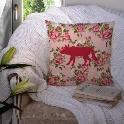 Caroline's Treasures Wolf Shabby Elegance Pink Roses Floral 14" Throw Pillow