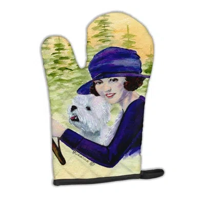 Caroline's Treasures Woman Driving With Her Westie Oven Mitt In Blue;green
