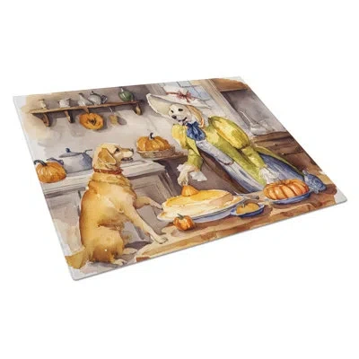 Caroline's Treasures Yellow Lab Fall Kitchen Pumpkins Glass Cutting Board Large