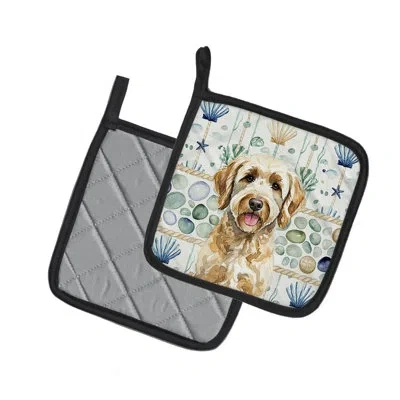 Caroline's Treasures Yellow Labradoodle Coastal Sea Glass Pair Of Pot Holders In Multicolor