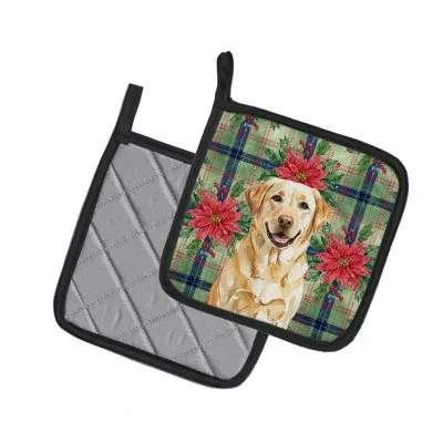 Caroline's Treasures Yellow Labrador Retriever Christmas Poinsettas Pair Of Pot Holders In Multicolor