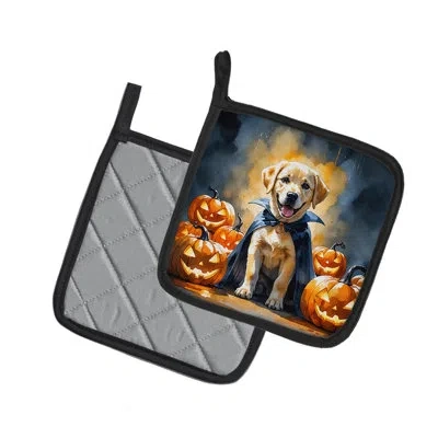 Caroline's Treasures Yellow Labrador Retriever Puppy Halloween Pair Of Pot Holders In Multicolor