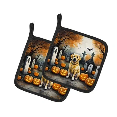 Caroline's Treasures Yellow Labrador Retriever Spooky Halloween Pair Of Pot Holders In Multicolor