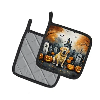 Caroline's Treasures Yellow Labrador Retriever Spooky Halloween Pair Of Pot Holders In Multicolor