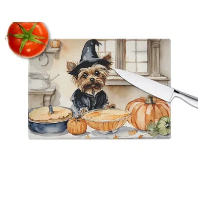 Caroline's Treasures Yorkie Fall Kitchen Pumpkins Glass Cutting Board Large