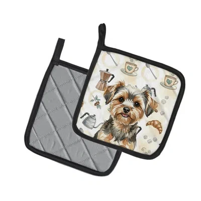 Caroline's Treasures Yorkiepoo Coffee Bar Pair Of Pot Holders In Multicolor