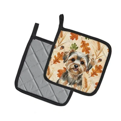 Caroline's Treasures Yorkiepoo Heirloom Fall Pair Of Pot Holders In Multicolor