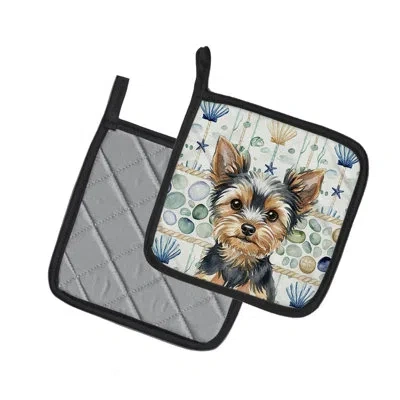 Caroline's Treasures Yorkshire Terrier Coastal Sea Glass Pair Of Pot Holders In Multicolor