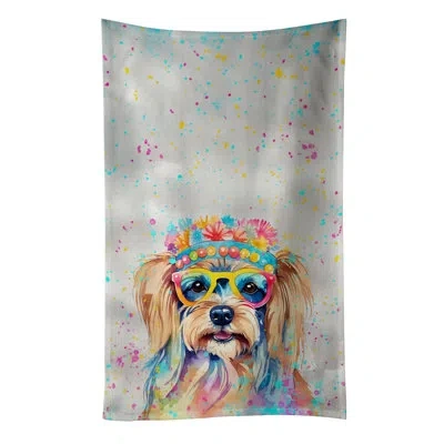 Caroline's Treasures Yorkshire Terrier Hippie Dawg Kitchen Towel In Multicolor