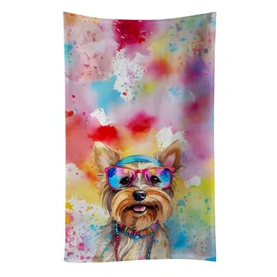Caroline's Treasures Yorkshire Terrier Hippie Dawg Kitchen Towel In Multicolor