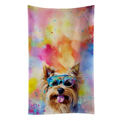 Caroline's Treasures Yorkshire Terrier Hippie Dawg Kitchen Towel In Multicolor