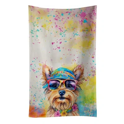 Caroline's Treasures Yorkshire Terrier Hippie Dawg Kitchen Towel In Multicolor