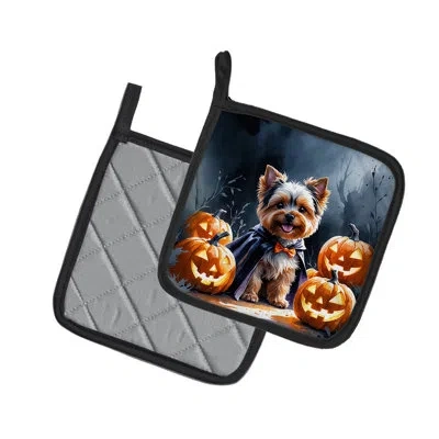 Caroline's Treasures Yorkshire Terrier Puppy Halloween Pair Of Pot Holders In Multi