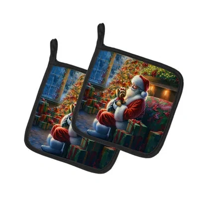 Caroline's Treasures Yorkshire Terrier Yorkie And Santa Claus Pair Of Pot Holders In Multicolor