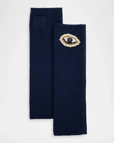 Carolyn Rowan Beaded Evil Eye Cashmere Gloves In Navy
