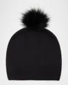 Carolyn Rowan Cashmere & Lurex Slouchy Beanie With Faux Fur Pom Pom In Black