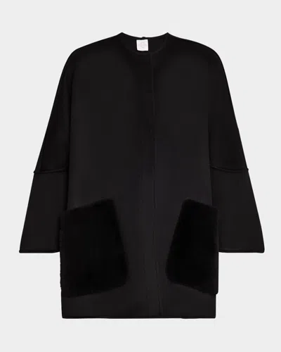Carolyn Rowan Cashmere Coat With Shearling Pockets In Black
