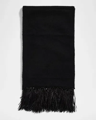 Carolyn Rowan Cashmere Embellished Feather-trim Scarf In Black