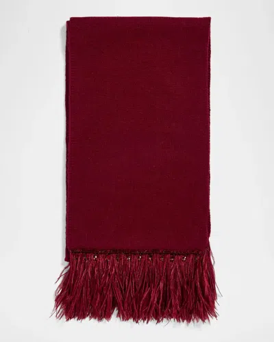 Carolyn Rowan Cashmere Embellished Feather-trim Scarf In Burgundy