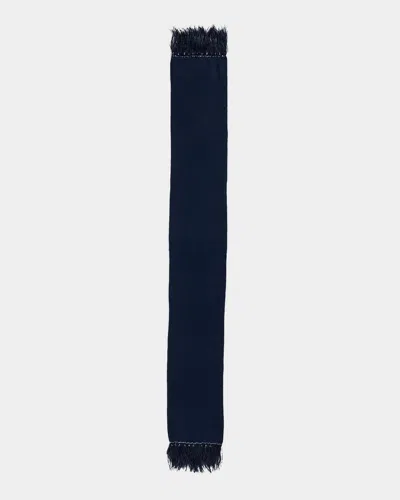 Carolyn Rowan Cashmere Embellished Feather-trim Scarf In Navy