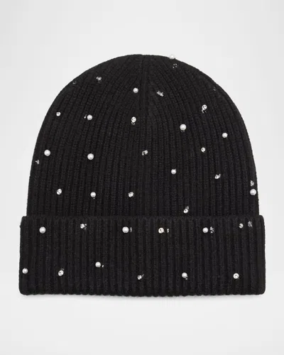Carolyn Rowan Cashmere Embellished Ribbed Beanie In Black