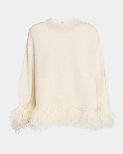 Carolyn Rowan Cashmere Feather-trimmed Poncho In White