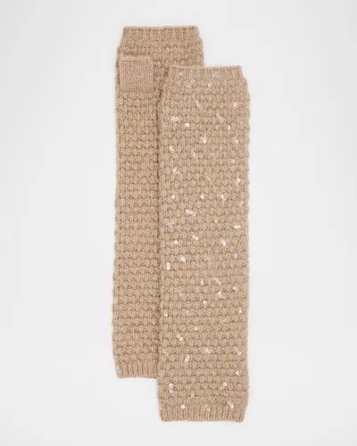 Carolyn Rowan Cashmere Lurex Fingerless Gloves In Neutral
