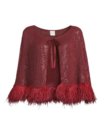 Carolyn Rowan Collection Women's Beaded Silk Feather-trim Cape In Burgundy