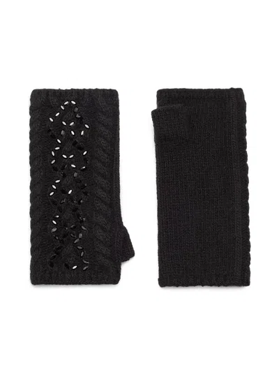 Carolyn Rowan Collection Women's Cable Knit Cashmere Fingerless Gloves In Black
