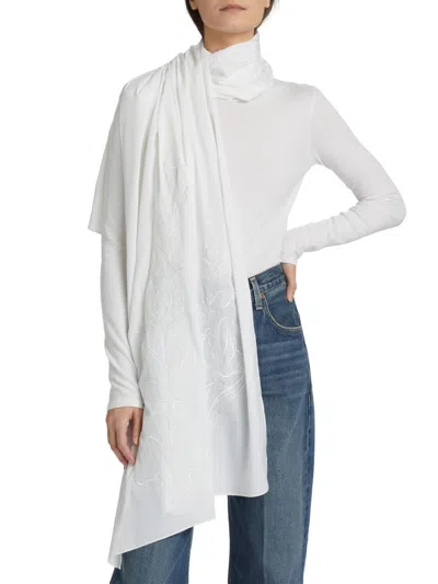 Carolyn Rowan Collection Women's Embroidered Silk Chiffon Shawl Neck Top In White