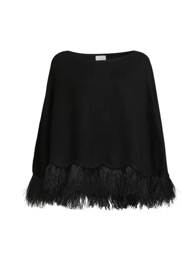 Carolyn Rowan Collection Women's Feather-trim Cashmere Poncho In Black