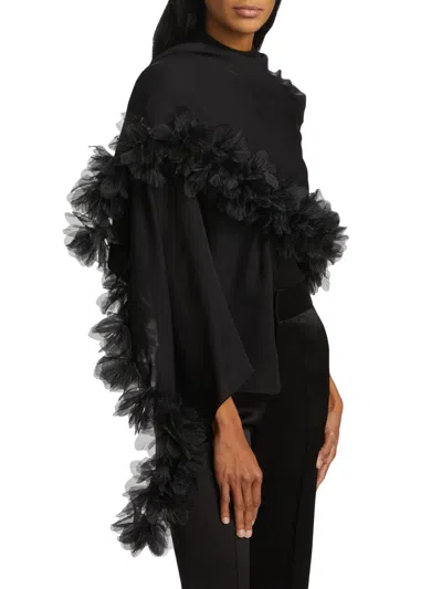 Carolyn Rowan Collection Women's Floral Appliqué Silk Wrap In Black