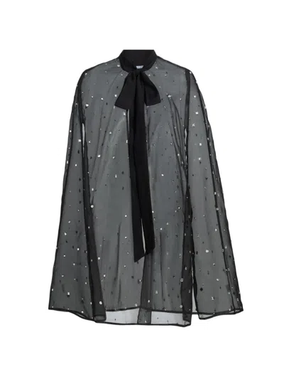 Carolyn Rowan Collection Women's Hand-embroidered Crystal Silk Organza Cape In Black