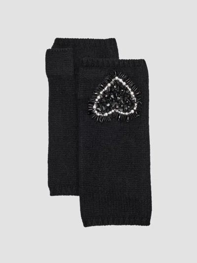 Carolyn Rowan Collection Women's Heart-embroidered Cashmere Fingerless Gloves In Black